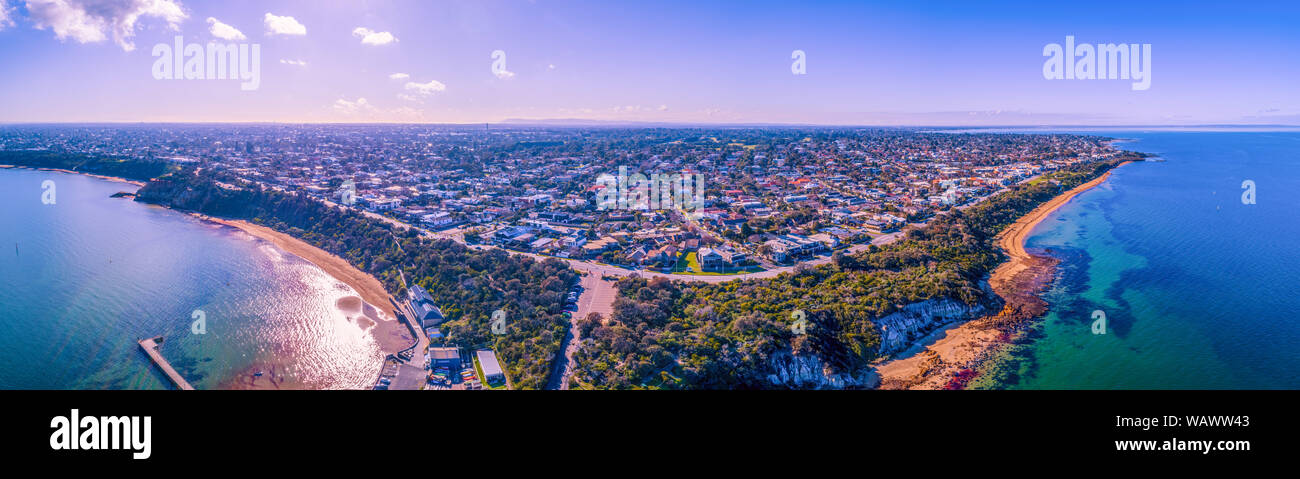 Antenna di ampio panorama di Black Rock costa sobborgo di Melbourne, Australia Foto Stock