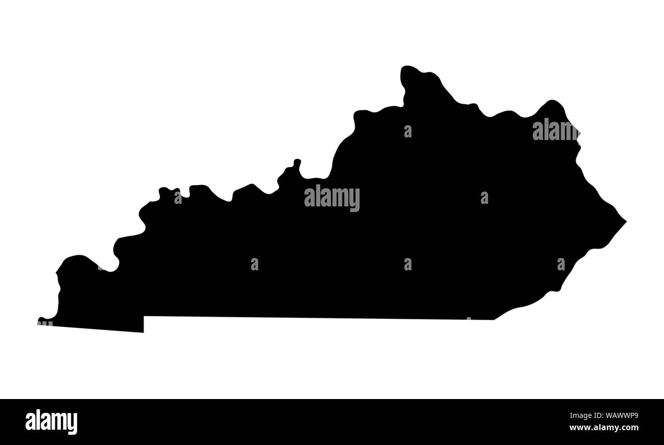 Stato del Kentucky sagoma scura mappa isolati su sfondo bianco Illustrazione Vettoriale