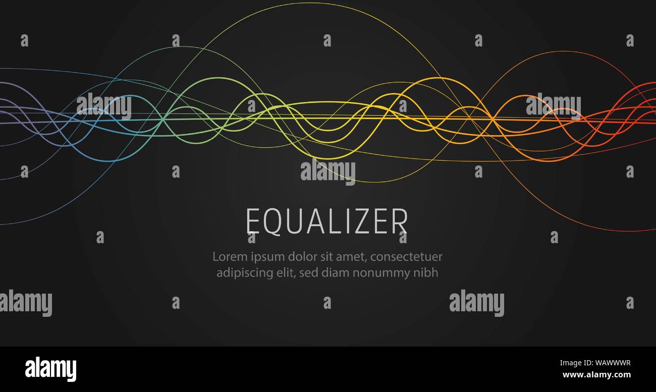 Eualizer onda sonora colorata linee ondulate sullo sfondo nero. Illustrazione Vettoriale. Illustrazione Vettoriale
