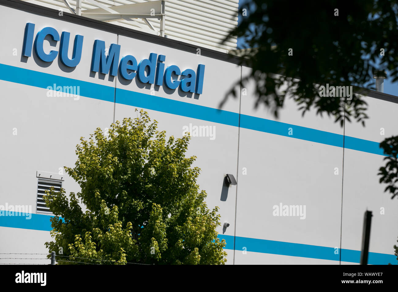 Un segno del logo al di fuori di una struttura occupata da ICU Medical in Salt Lake City, Utah sulla luglio 28, 2019. Foto Stock