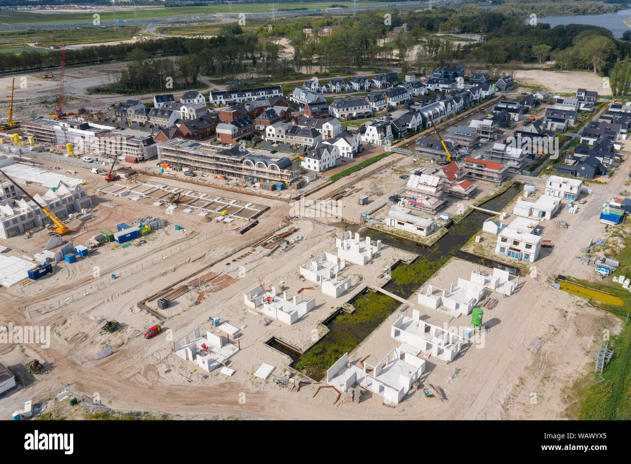 Antenna del nuovo quartiere di sviluppo De Krijgsman in Muiden, Paesi Bassi Foto Stock
