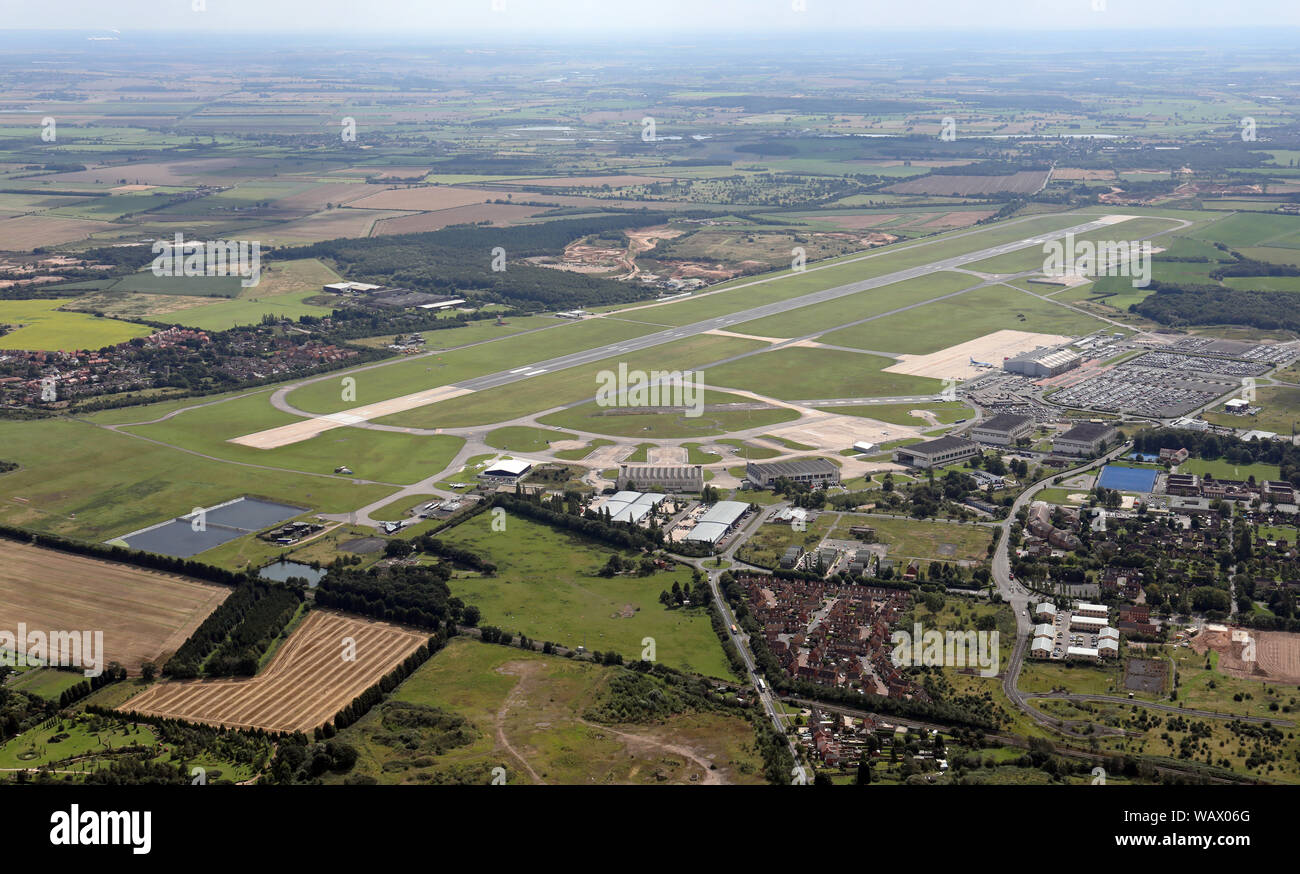 Vista aerea dell'aeroporto di Doncaster Sheffield, nello Yorkshire, Regno Unito Foto Stock