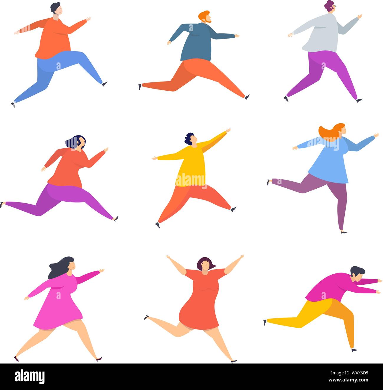 Le persone sono in esecuzione. Popolo gioioso di eseguire rapidamente Illustrazione Vettoriale