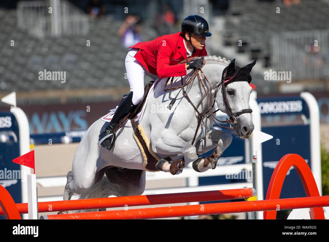 Rotterdam. Paesi Bassi. Il 22 agosto 2019. Max Kuhner (AUT) riding Chardonnay 79 in 9° posto singolarmente dopo la seconda sessione di qualifica della concorrenza a Longines FEI Campionati Europei. Showjumping.Credit Elli Birch/SIP Agenzia fotografica/Alamy live news. Foto Stock