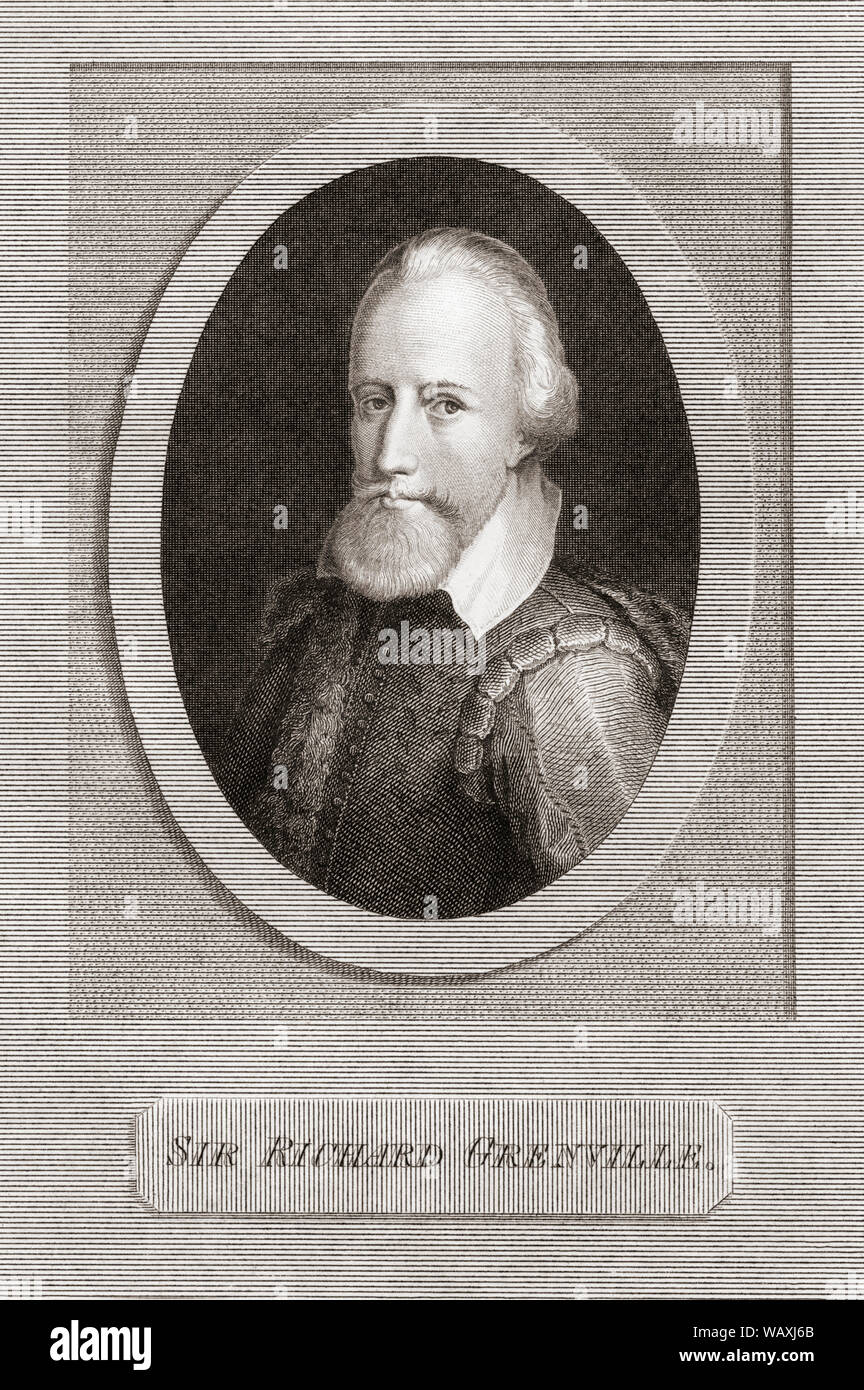 Sir Richard Grenville, aka Graynvile, Greeneville, Greenfield, 1542-1591. Inglese capitano di mare e di explorer, membro del Parlamento di Cornovaglia, alta sceriffo della contea di Cork, Irlanda. Foto Stock