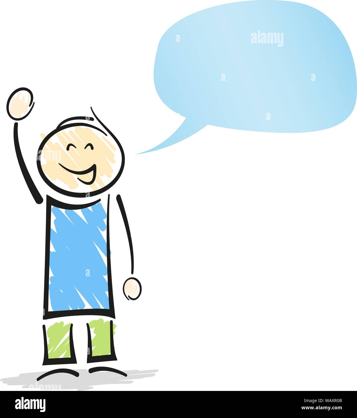 Sorridente stickman carattere con vuoto discorso bolla illustrazione vettoriale Illustrazione Vettoriale