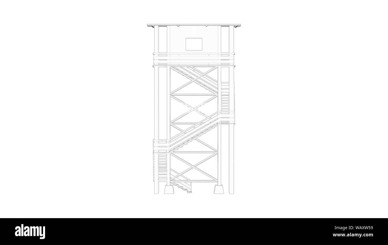 3D rendering disegno schizzo di una torre di avvistamento isolato in uno sfondo bianco Foto Stock