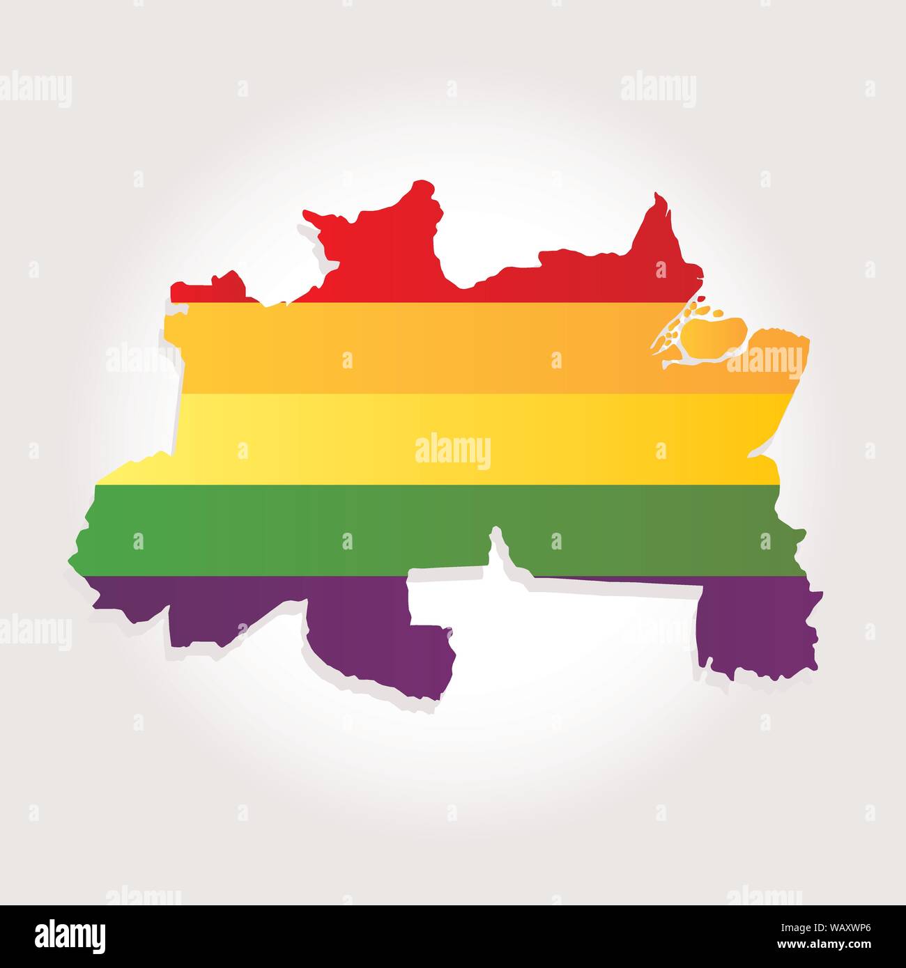 Flag di Lgbt nel contorno del nord del Brasile con sfondo grigio chiaro. Regione Brasiliana. Illustrazione Vettoriale