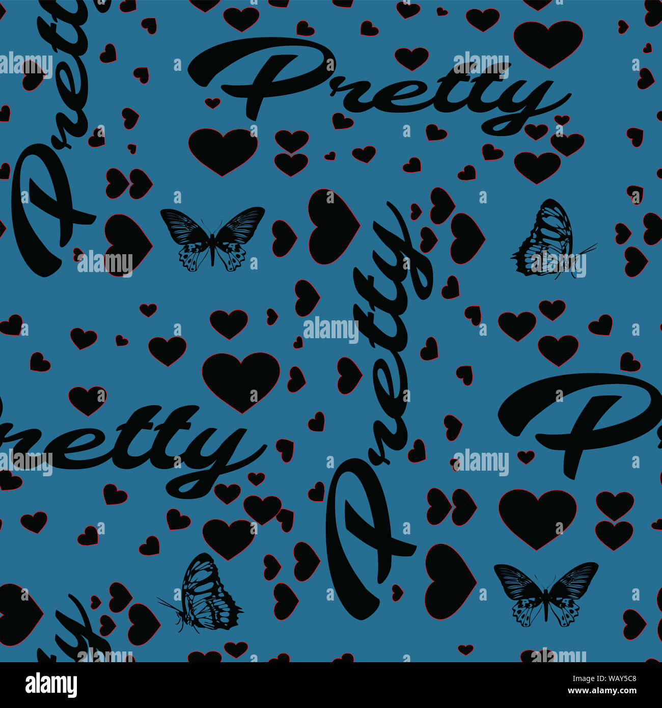 Alla moda molto testo con cuori design pattern Foto Stock