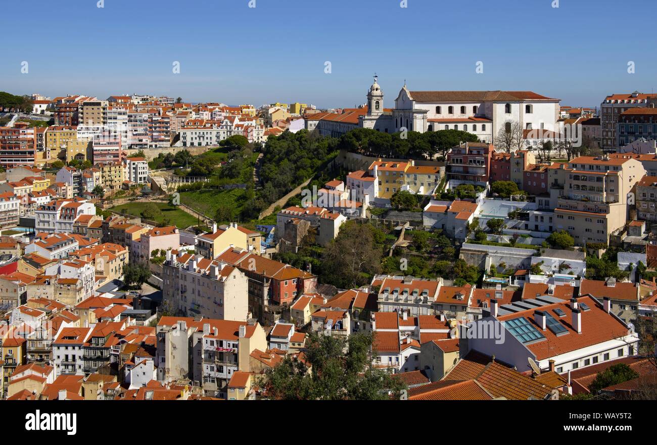 Vista aerea di Lisbona con Graca Convento Foto Stock