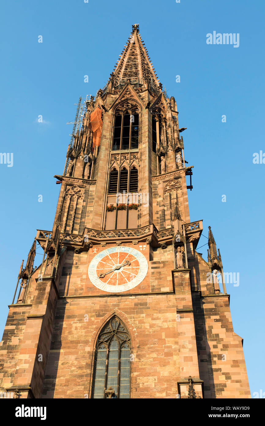 Friburgo in Breisgau, la città vecchia, la Chiesa torre della cattedrale di Friburgo, Foto Stock