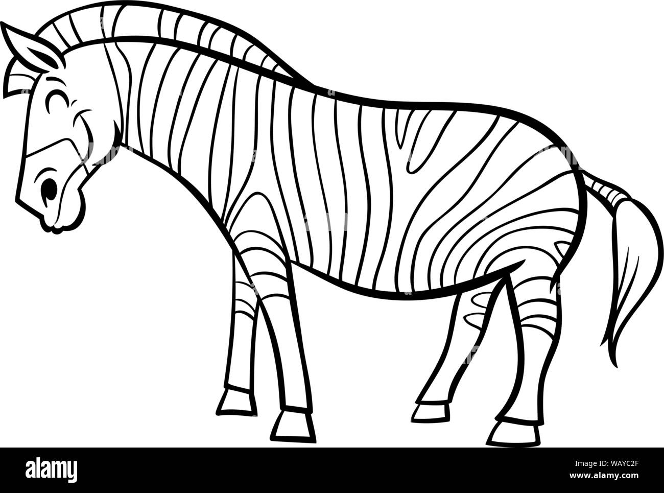 Bianco e Nero Cartoon illustrazione di divertente Zebra animale selvatico personaggio libro da colorare Illustrazione Vettoriale