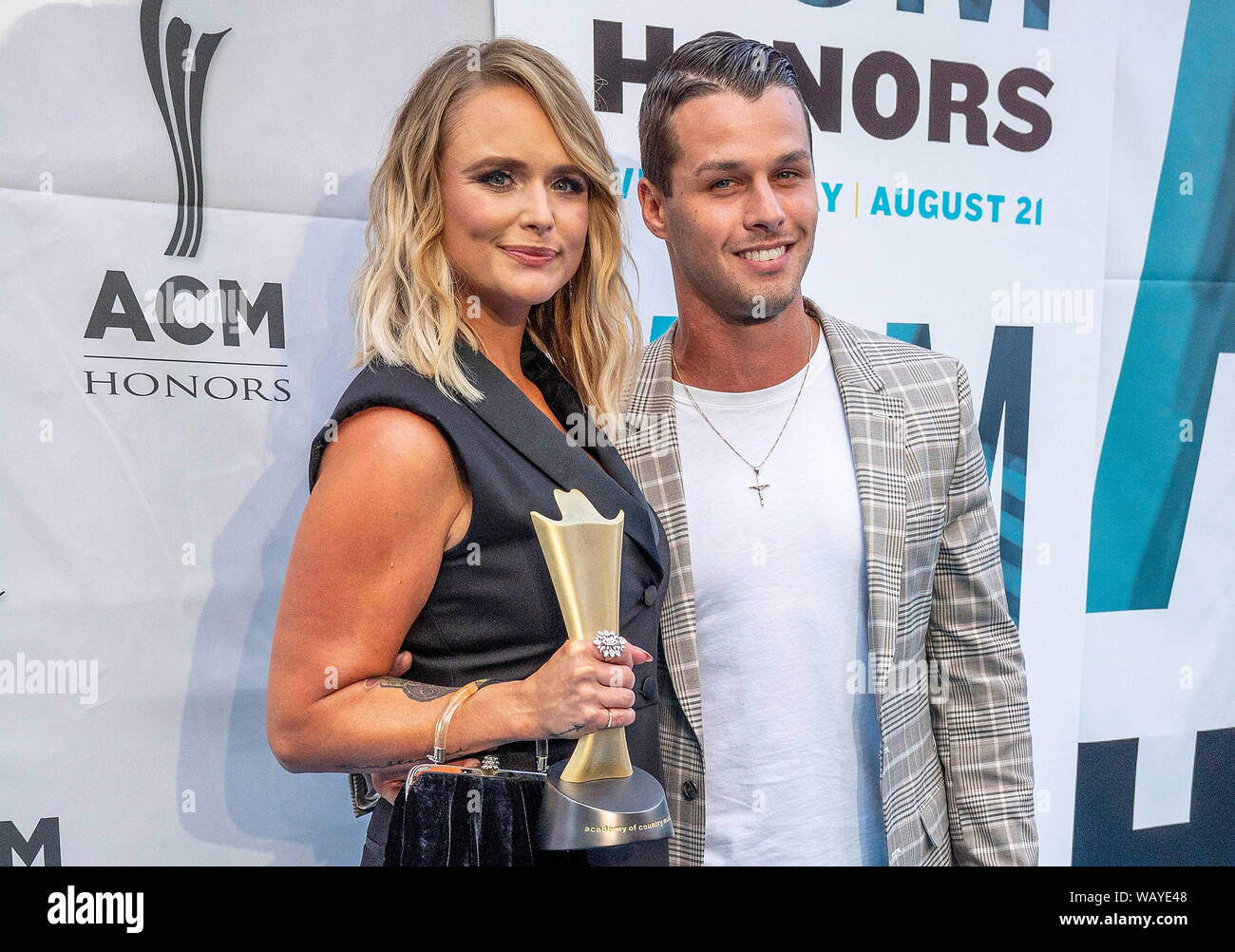 NASHVILLE, TN - agosto 21: Miranda Lambert e Brendan Mcloughlin partecipare alla XIII annuale successi di ACM all Auditorium Ryman il 21 agosto 2019 a Nashville, nel Tennessee. Foto: De Rode/imageSPACE/MediaPunch Foto Stock