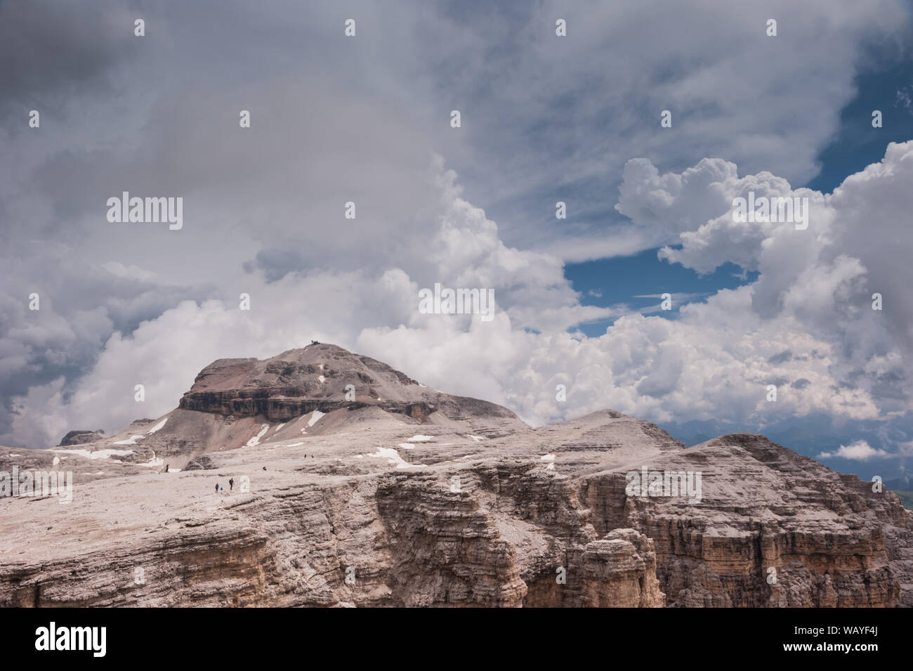 Il Sass Pordoi in Alto Adige, Italia Foto Stock