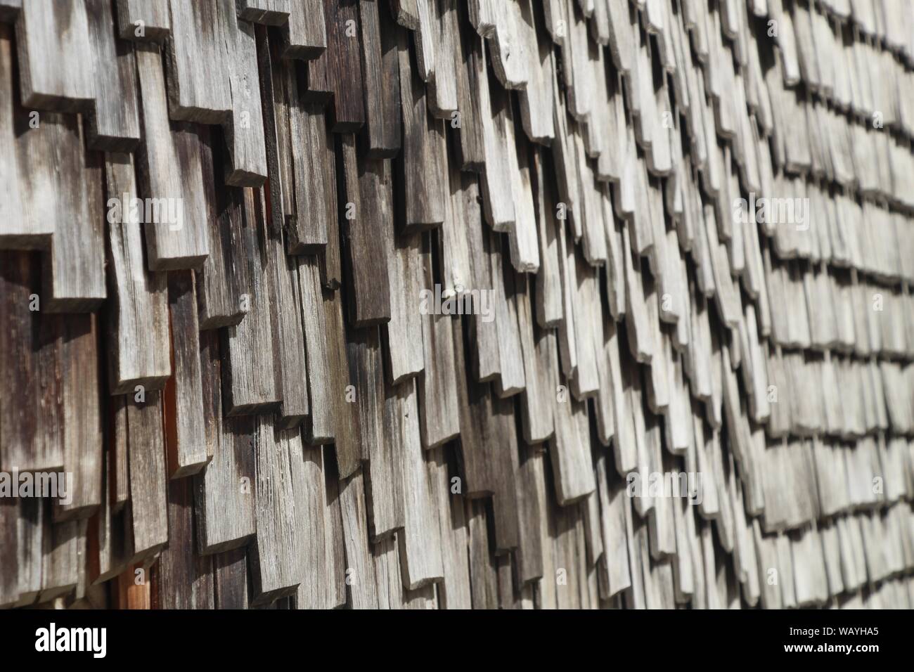 Primo piano di un tetto in legno Foto Stock