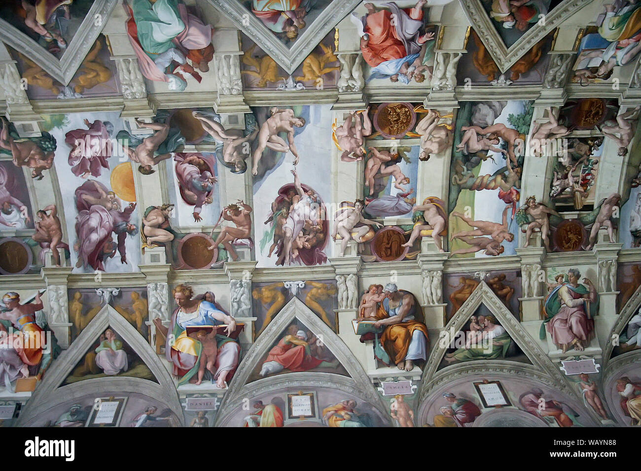 Soffitto della Cappella Sistina, Vaticano, Roma, Italia Foto Stock