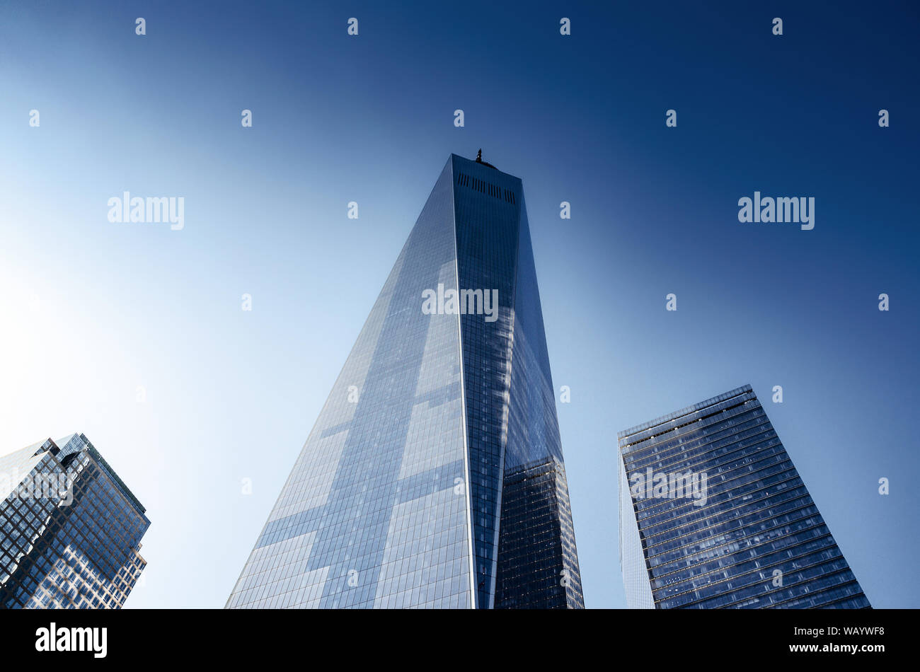 Libertà Torre (un WTC) highrises in Manhattan. One World Trade Center è il più alto edificio dell'Emisfero Occidentale in New York Foto Stock