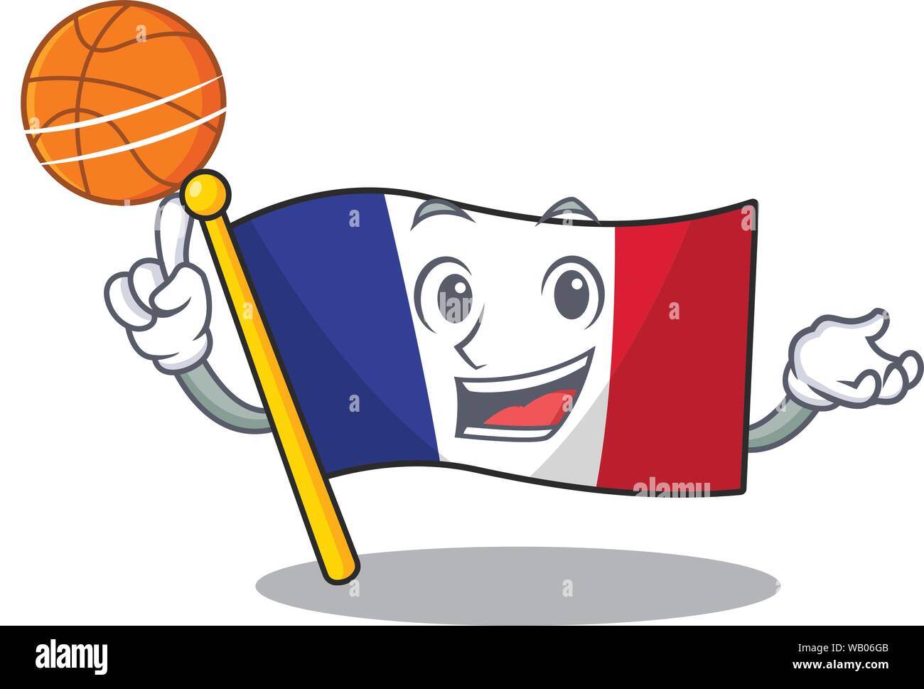 Con basket bandiera Francia fluttered sul polo di carattere Illustrazione Vettoriale