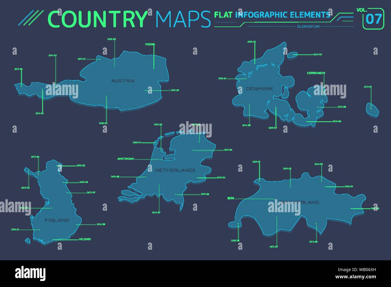 Appartamento di mappe vettoriali collezione con elementi infografico. Illustrazione Vettoriale