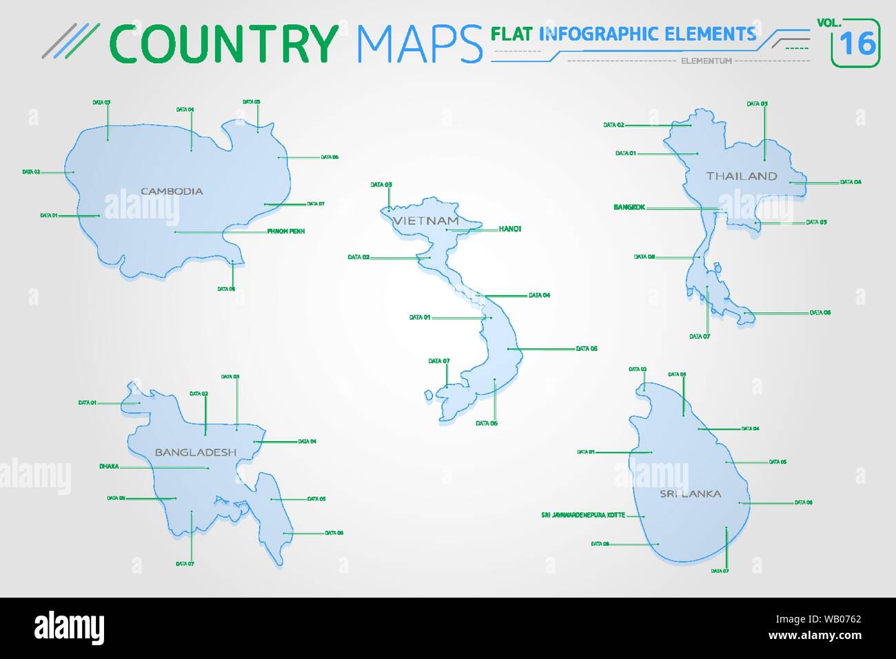 Appartamento di mappe vettoriali collezione con elementi infografico. Illustrazione Vettoriale