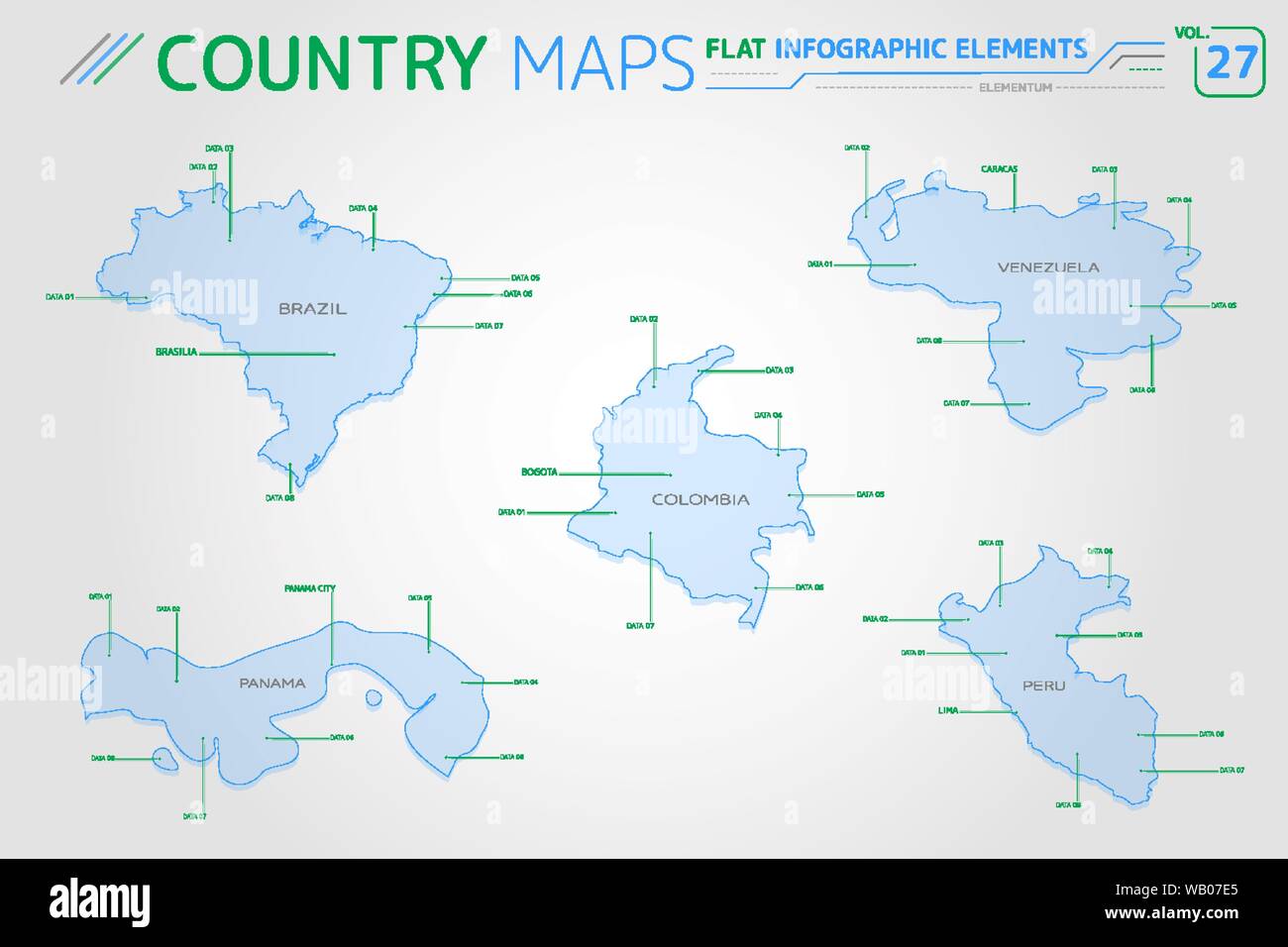 Appartamento di mappe vettoriali collezione con elementi infografico. Illustrazione Vettoriale
