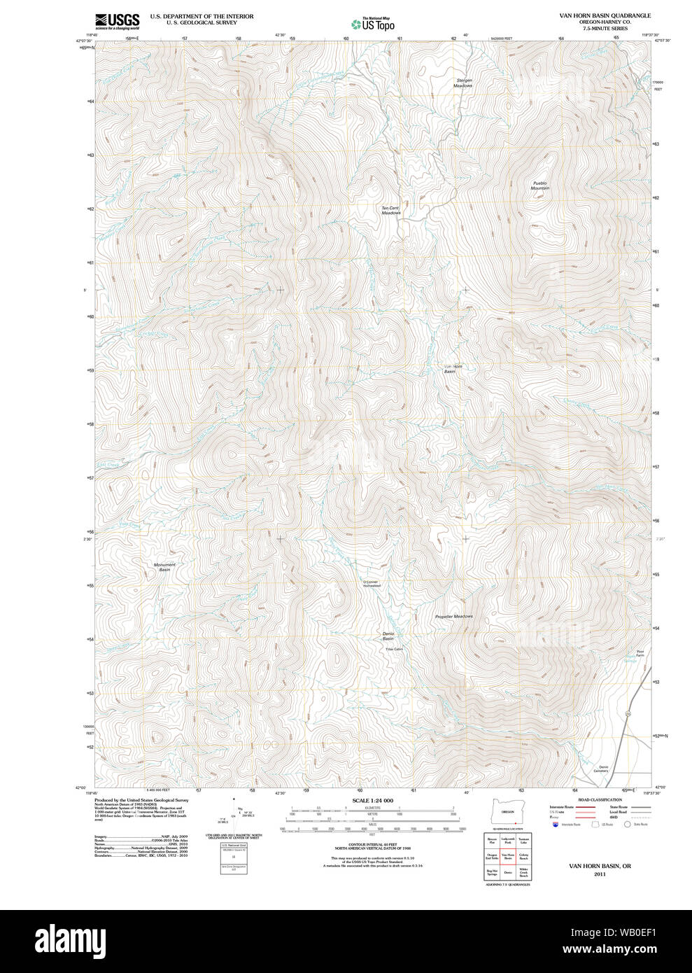 USGS TOPO Map Oregon Van Horn Basin 20110818 TM il restauro Foto Stock