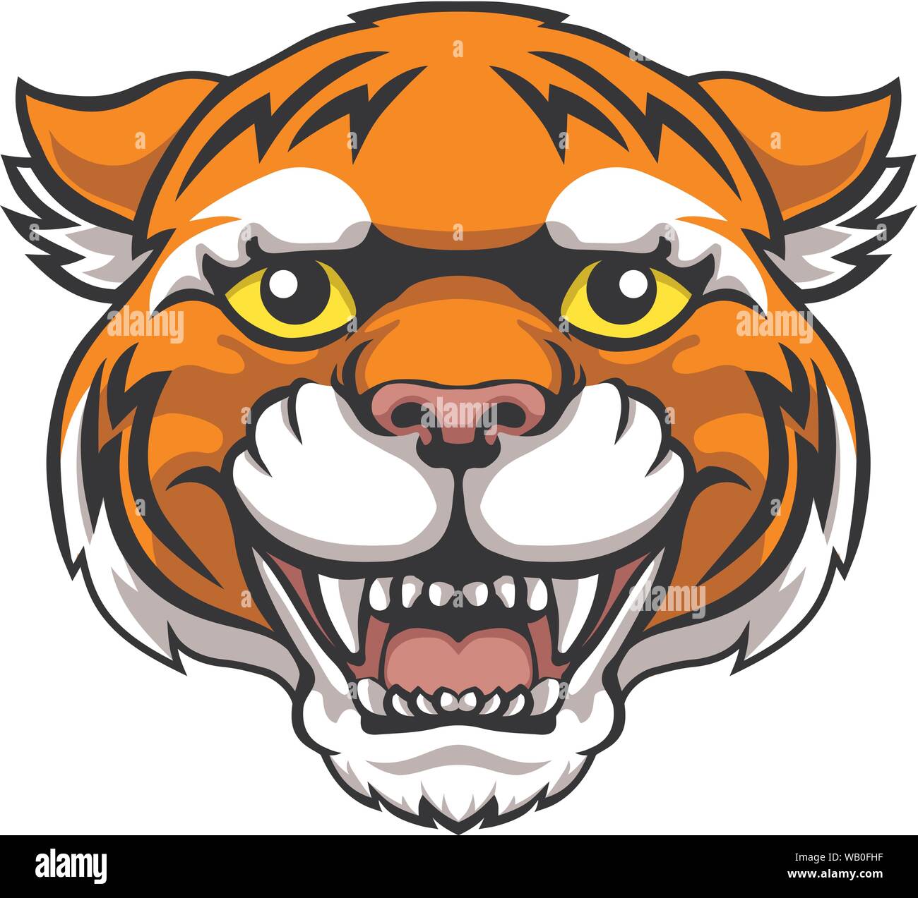 Tiger mascotte felice simpatico personaggio dei cartoni animati Illustrazione Vettoriale