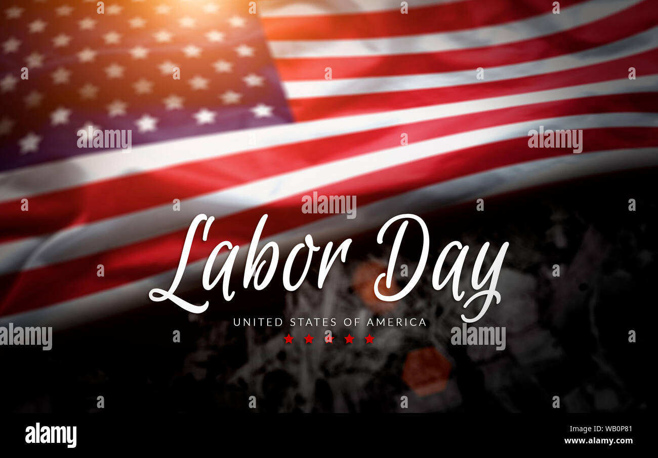 USA la Giornata del Lavoro Biglietto di auguri con bandiera americana sfondo Foto Stock
