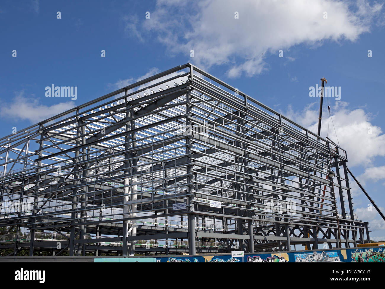 Costruzione in acciaio telaio, Meadowbank, Edinburgh, Regno Unito Foto Stock