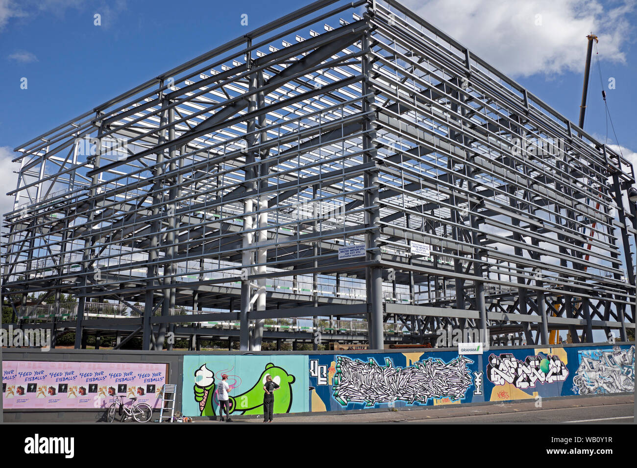 Costruzione in acciaio telaio, Meadowbank, Edinburgh, Regno Unito Foto Stock