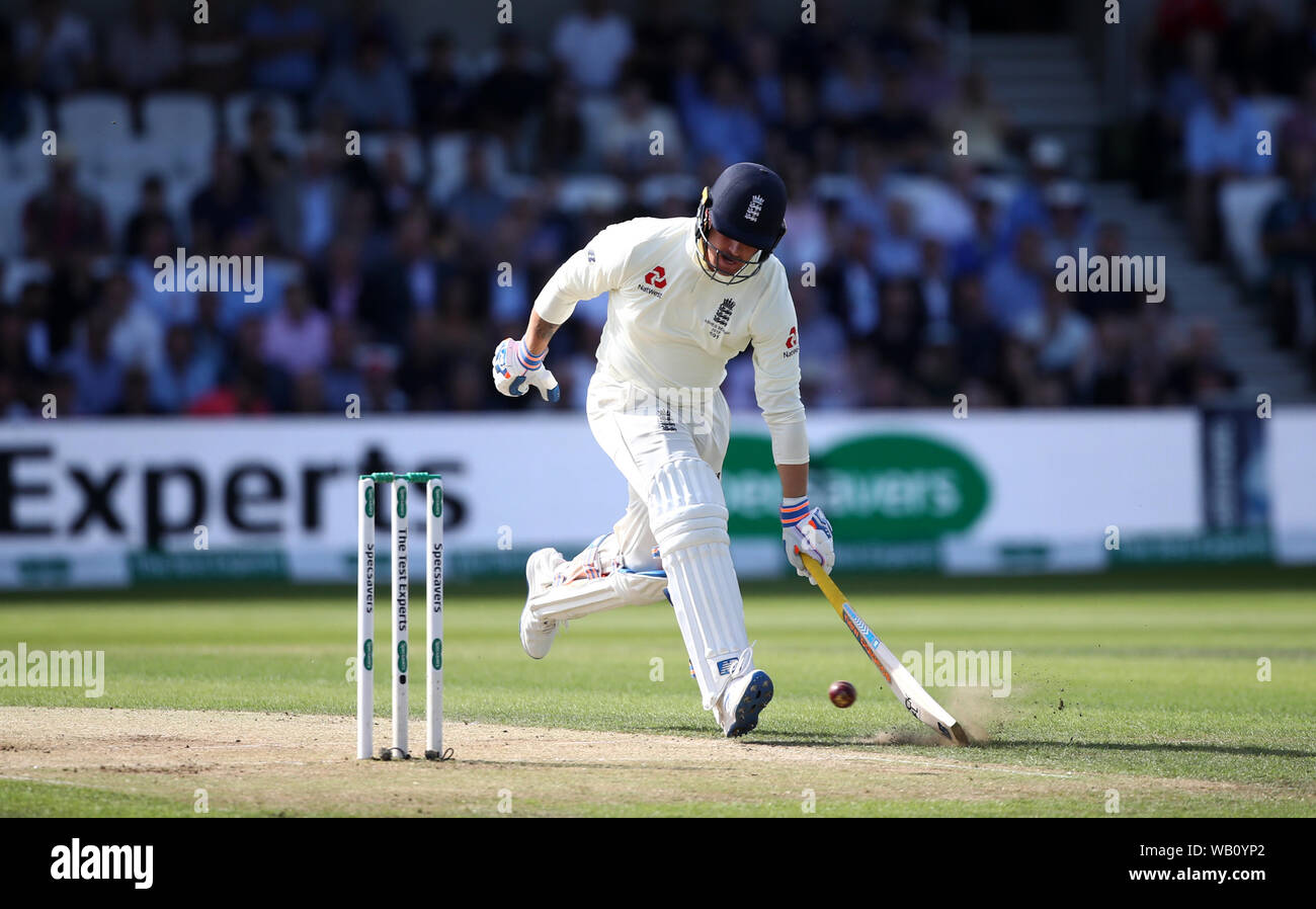 L'Inghilterra del Jason Roy durante il giorno due del terzo ceneri Test match a Headingley, Leeds. Foto Stock