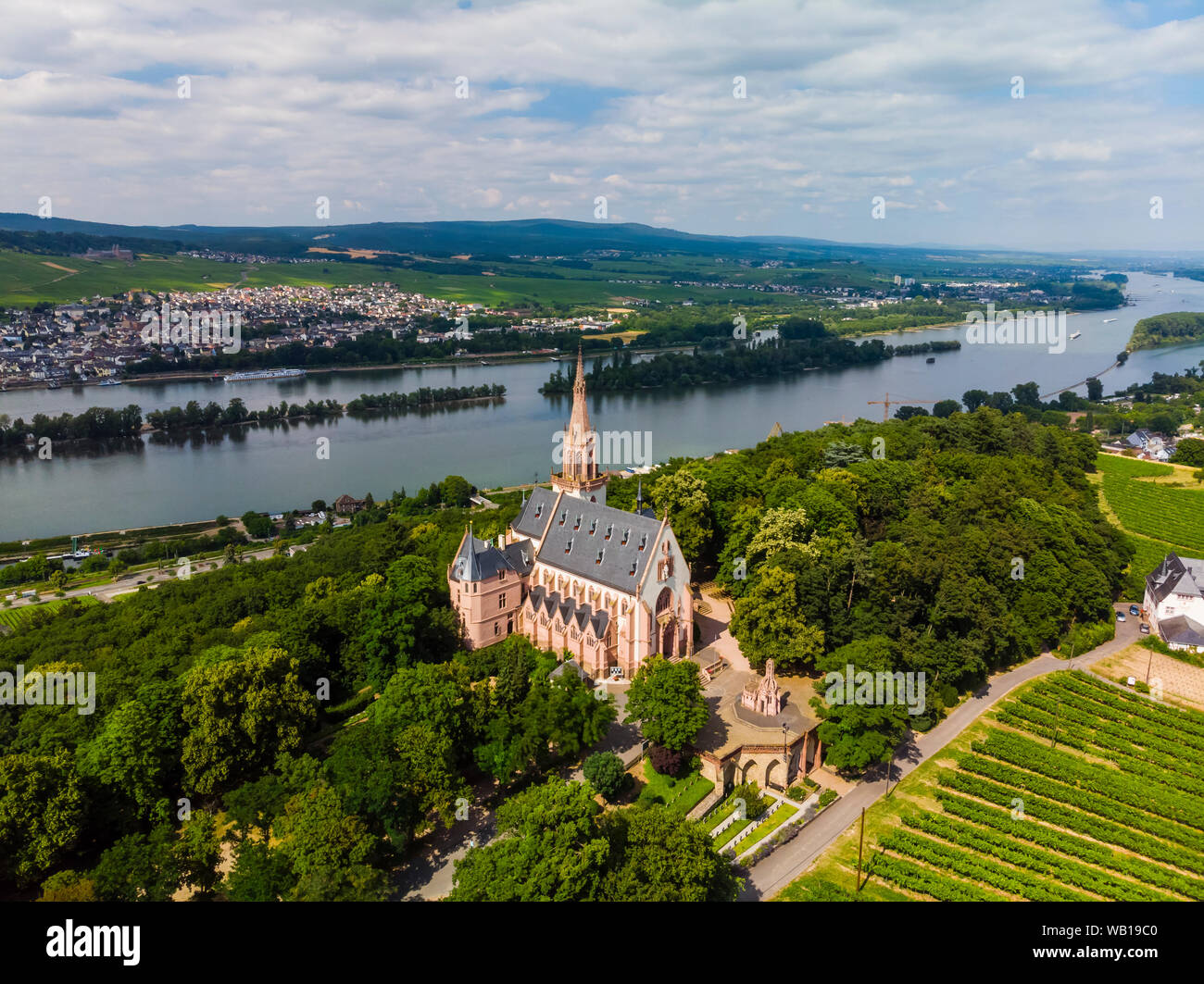 In Germania, in Renania Palatinato, Bingen regione, Rochus Mountain e Rochus Cappella, vista aerea di Kempen am Rhein e Ruedesheim am Rhein Foto Stock