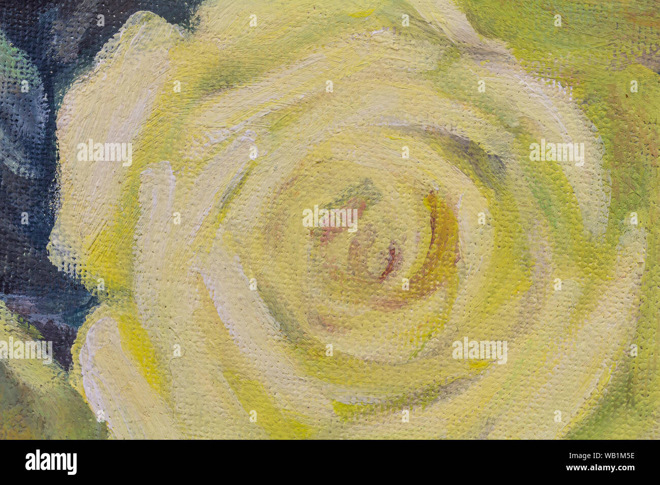 Riassunto originale dipinto a olio di bella fresca rosa gialla su tela.Impressionismo moderno, il modernismo Foto Stock