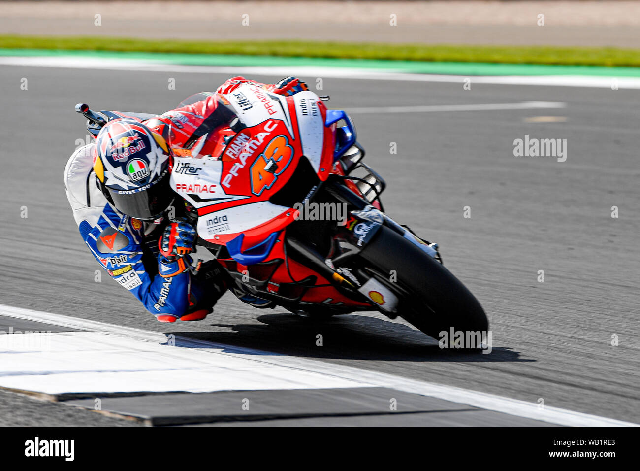 Silverstone, UK. 23 Ago, 2019. Jack Miller (AUS) Pramac Racing durante la sessione di prove libere 2 della GoPro British Grand Prix sul circuito di Silverstone il Venerdì, 23 agosto 2019 a Towcester, Inghilterra. Credito: Taka Wu/Alamy Live News Foto Stock