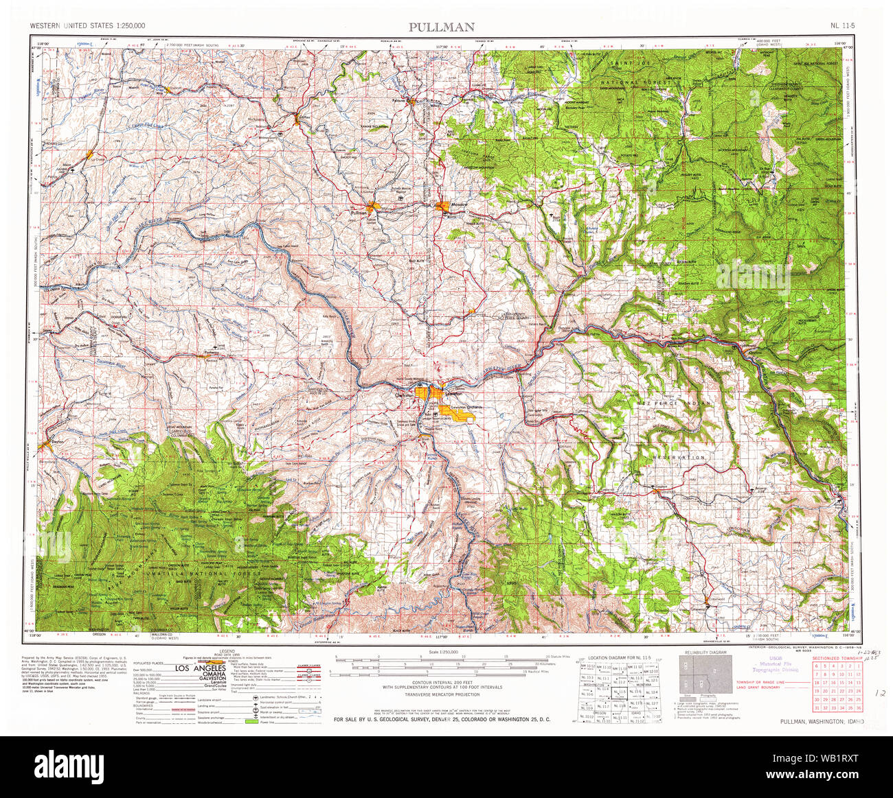 USGS TOPO Map Washington Pullman 243311 1958 250000 Il restauro Foto Stock