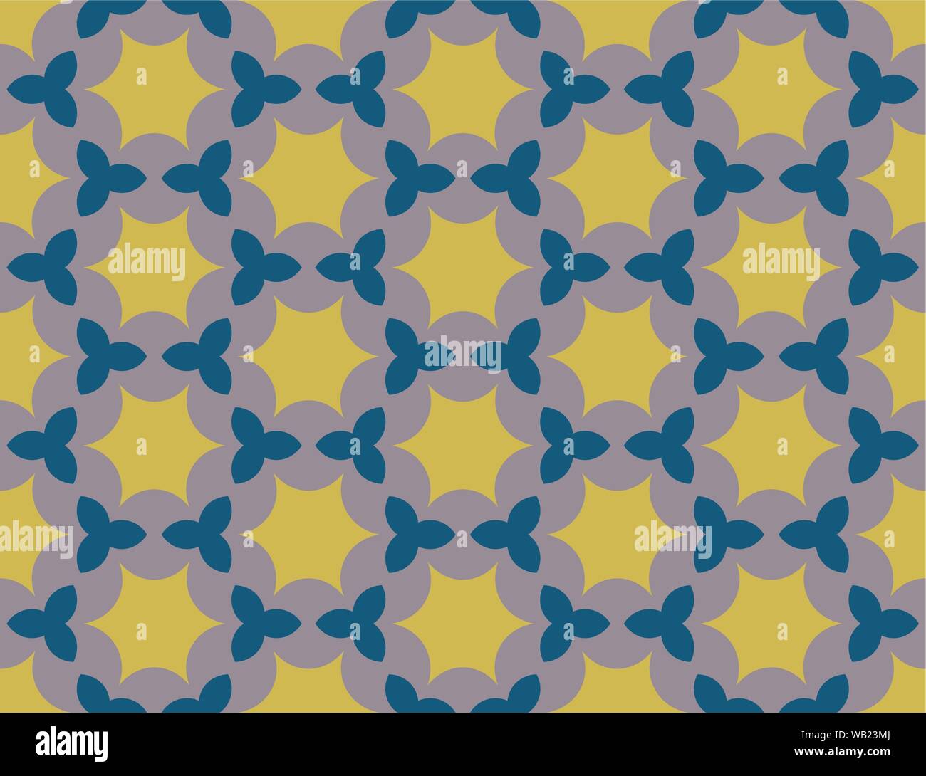 Vector seamless disegno geometrico. Giallo sagomato e stelle blu su sfondo viola. Illustrazione Vettoriale