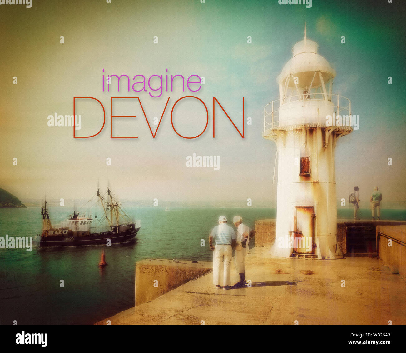 POSTER DI VIAGGIO DESIGN: Immaginare Devon (Brixham frangionde Lighthouse, Devon, Gran Bretagna) Foto Stock