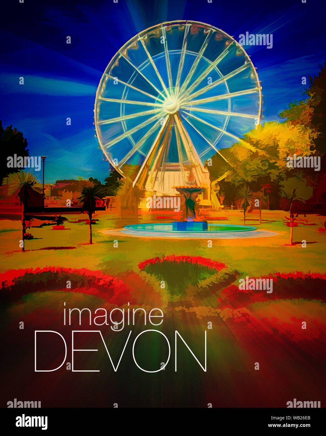 POSTER DI VIAGGIO DESIGN: Immaginare Devon (Riviera Inglese ruota di osservazione in principessa giardini di Torquay, Devon, Gran Bretagna) Foto Stock