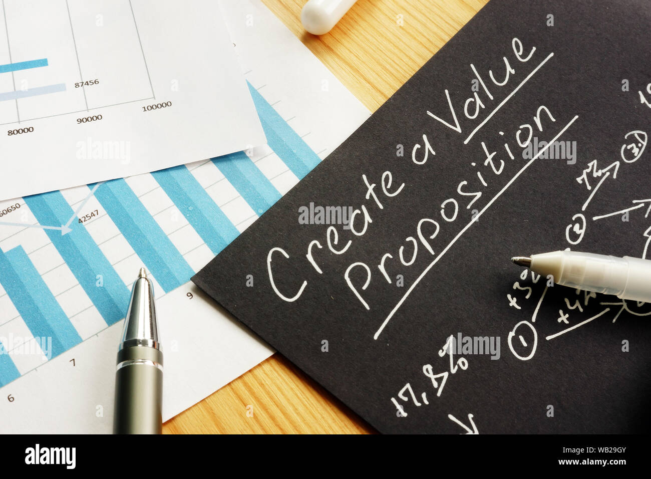Creare una proposta di valore segno e grafici aziendali. Foto Stock