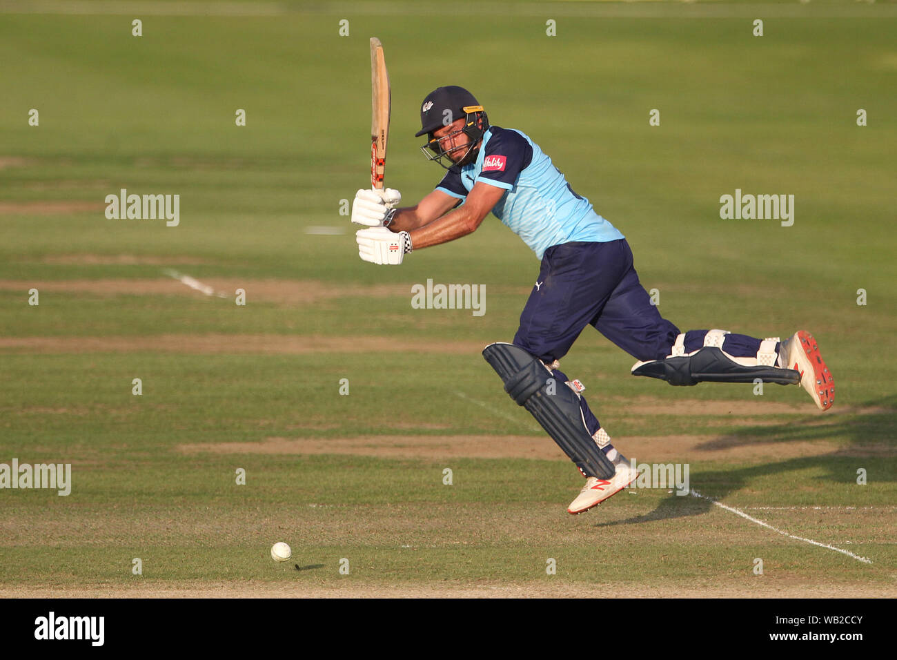 Chester Le Street, Regno Unito. Il 23 agosto 2019. Martinetto di inclinazione Yorkshire batting durante la vitalità T20 Blast match tra Durham County Cricket Club e Yorkshire County Cricket Club a Emirates Riverside, Chester le street, venerdì 23 agosto 2019. (Credit: Mark Fletcher | MI News) Credito: MI News & Sport /Alamy Live News Foto Stock