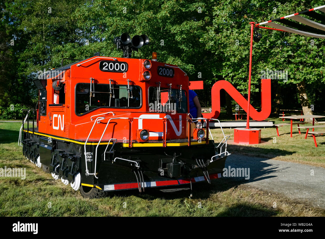 CN100 , commovente celebrazione presentano celebra i suoi cento anni di CN Rail, PNE Exhibition, Vancouver, British Columbia, Canada Foto Stock