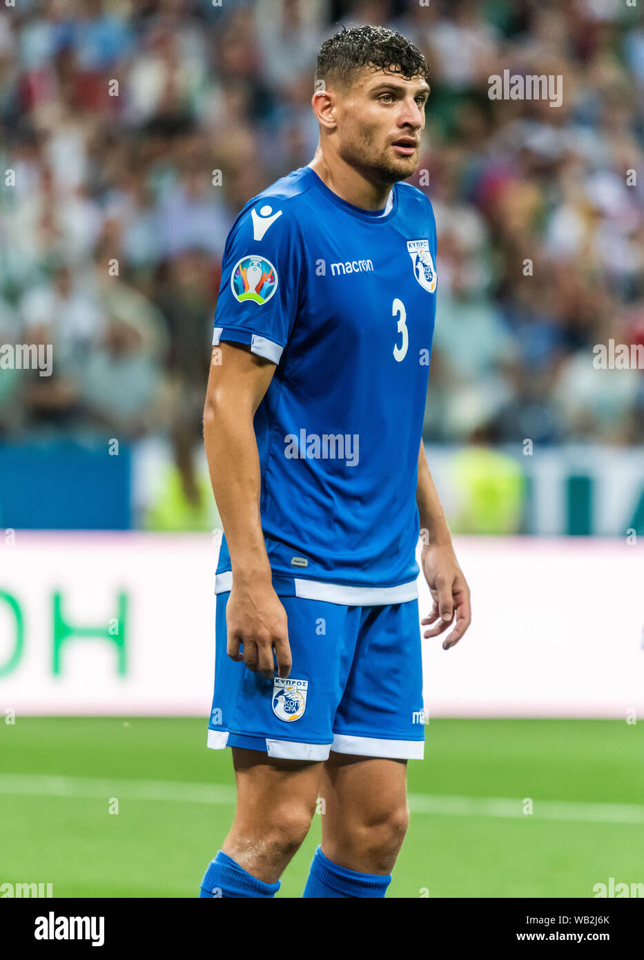 Nizhny Novgorod, Russia - 11 giugno 2019. Cipro team nazionale defender Nicolas Ioannou durante UEFA EURO 2020 qualification match Russia vs Cipro (1-0 Foto Stock