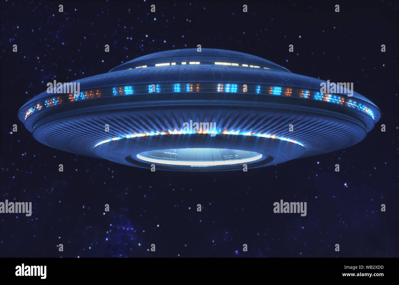 Oggetto Volante non Identificato (UFO), computer illustrazione. Foto Stock