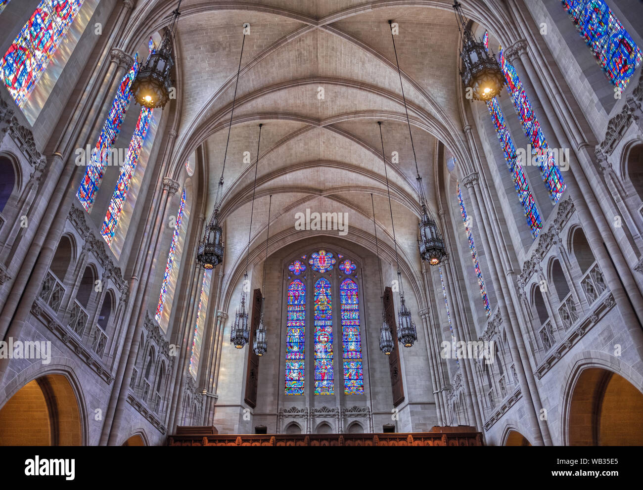 La magnifica architettura gotica interno dell'Oriente Liberty Chiesa Presbiteriana, East Pittsburgh, Pennsylvania, STATI UNITI D'AMERICA Foto Stock