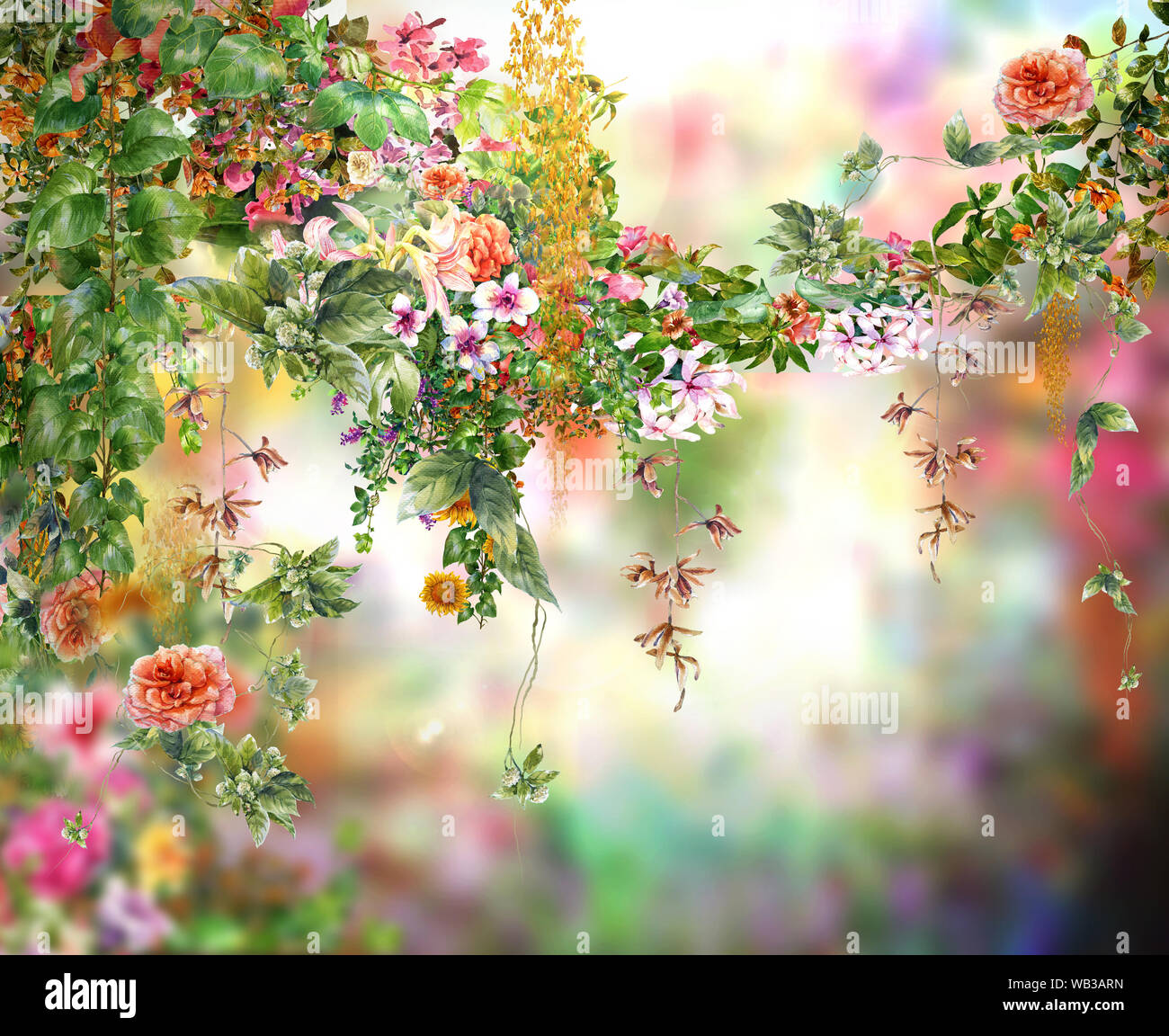 Abstract fiori colorati dipinti ad acquerello. Multicolore di primavera nella natura Foto Stock