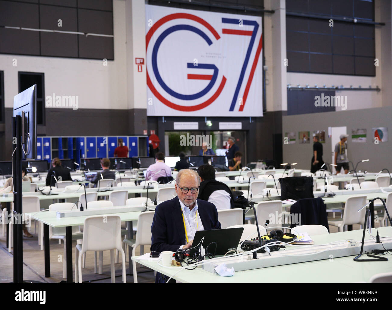 Biarritz, Francia. 24 Ago, 2019. Il lavoro dei giornalisti al vertice del G7 premere centro di Biarritz, Francia sudoccidentale, e il agosto 23, 2019. Credito: Gao Jing/Xinhua/Alamy Live News Foto Stock