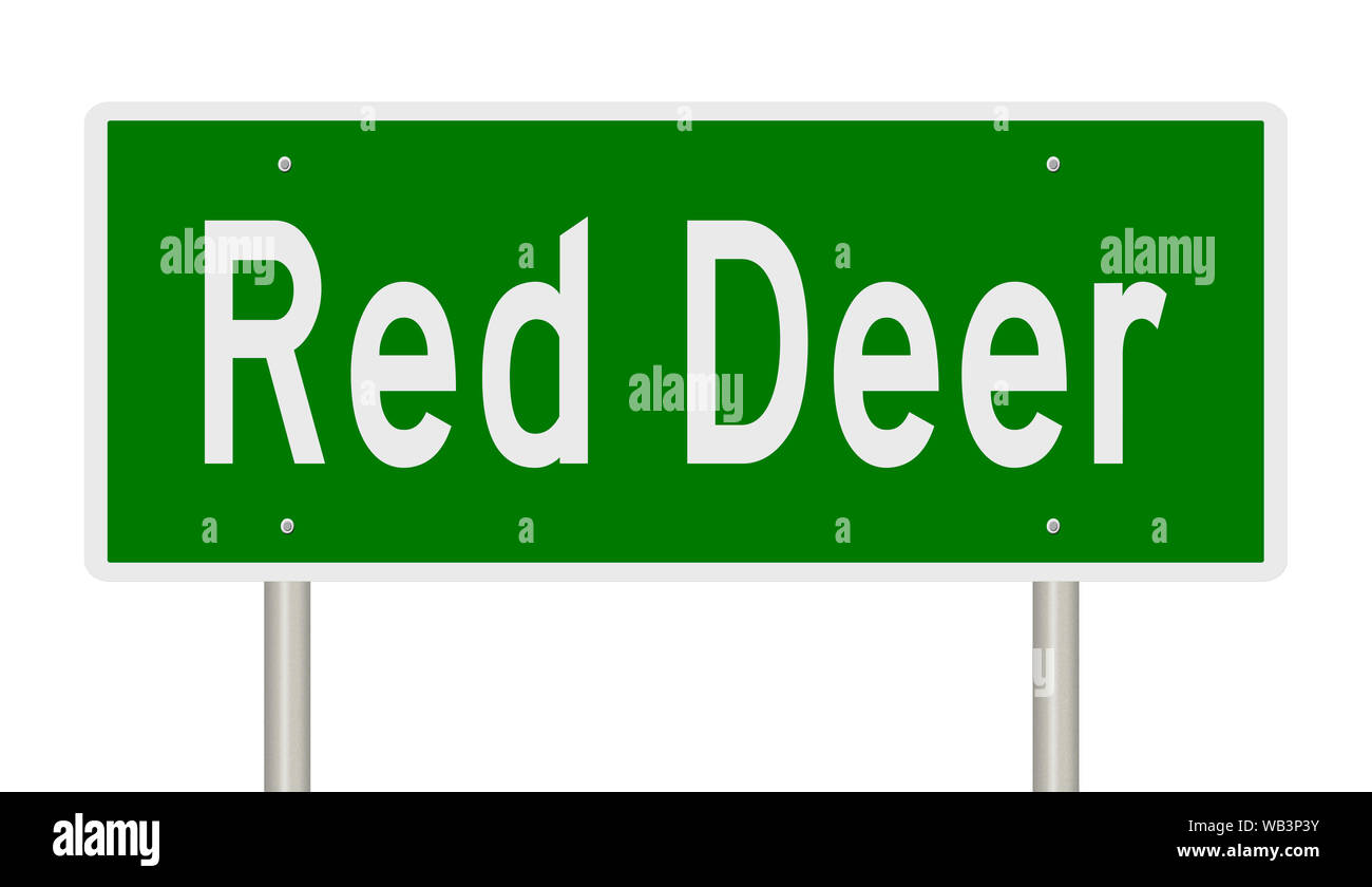 Il rendering di un verde autostrada segno per Red Deer Alberta Canada Foto Stock