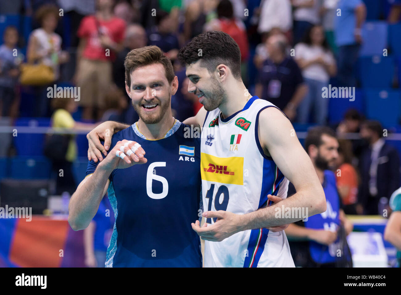 CRISTIAN POGLAJEN E DANIELE LAVIA durante la Lega delle Nazioni uomini - Italia vs Argentina, Milano, Italia, 22 giu 2019, Pallavolo Pallavolo Italiana Nationa Foto Stock