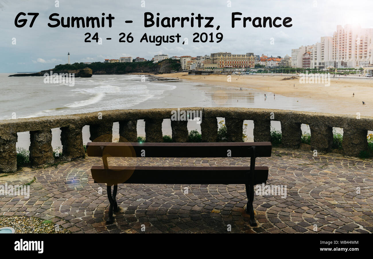 Biarritz, Paese Basco, Francia ospita il Vertice G7 tra il 24 e 26 Agosto, 2019. Foto Stock