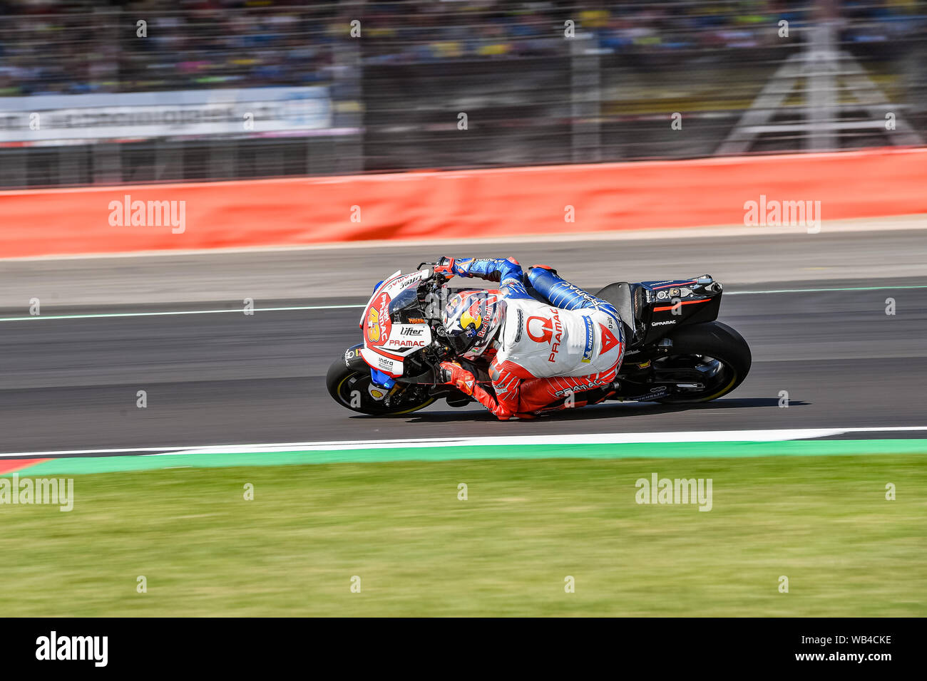 TOWCESTER, Regno Unito. 24 Ago, 2019. Jack Miller (AUS) Pramac Racing durante la sessione di prove libere 4 di GoPro British Grand Prix sul circuito di Silverstone il Sabato, 24 agosto 2019 a Towcester, Inghilterra. Credito: Taka G Wu/Alamy Live News Foto Stock